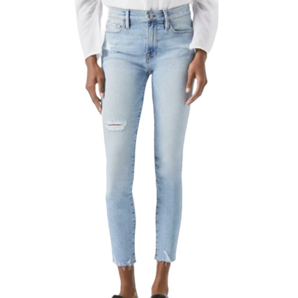 Frame Denim Alemany Skinny Leg Distressed Raw Hem Jeans Size 28